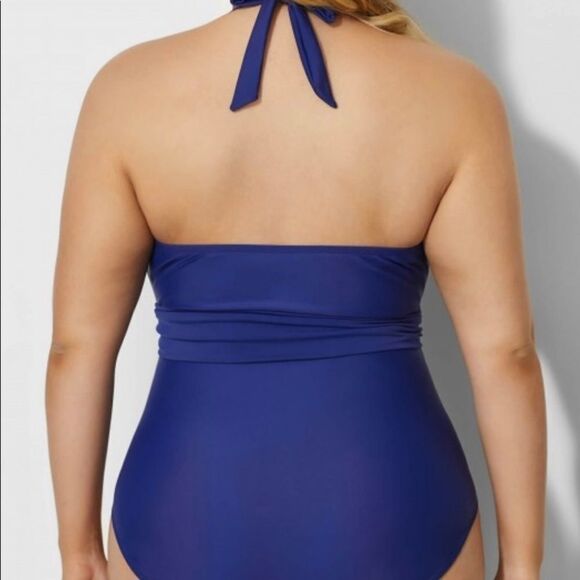 Meet curve Blue Faux Wrap Halter Stylish‎ One Piece Swimsuit 2XL nwt - Picture 3 of 4